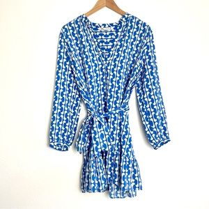 Zara Printed Long Sleeve Short Dress with Waist Tie